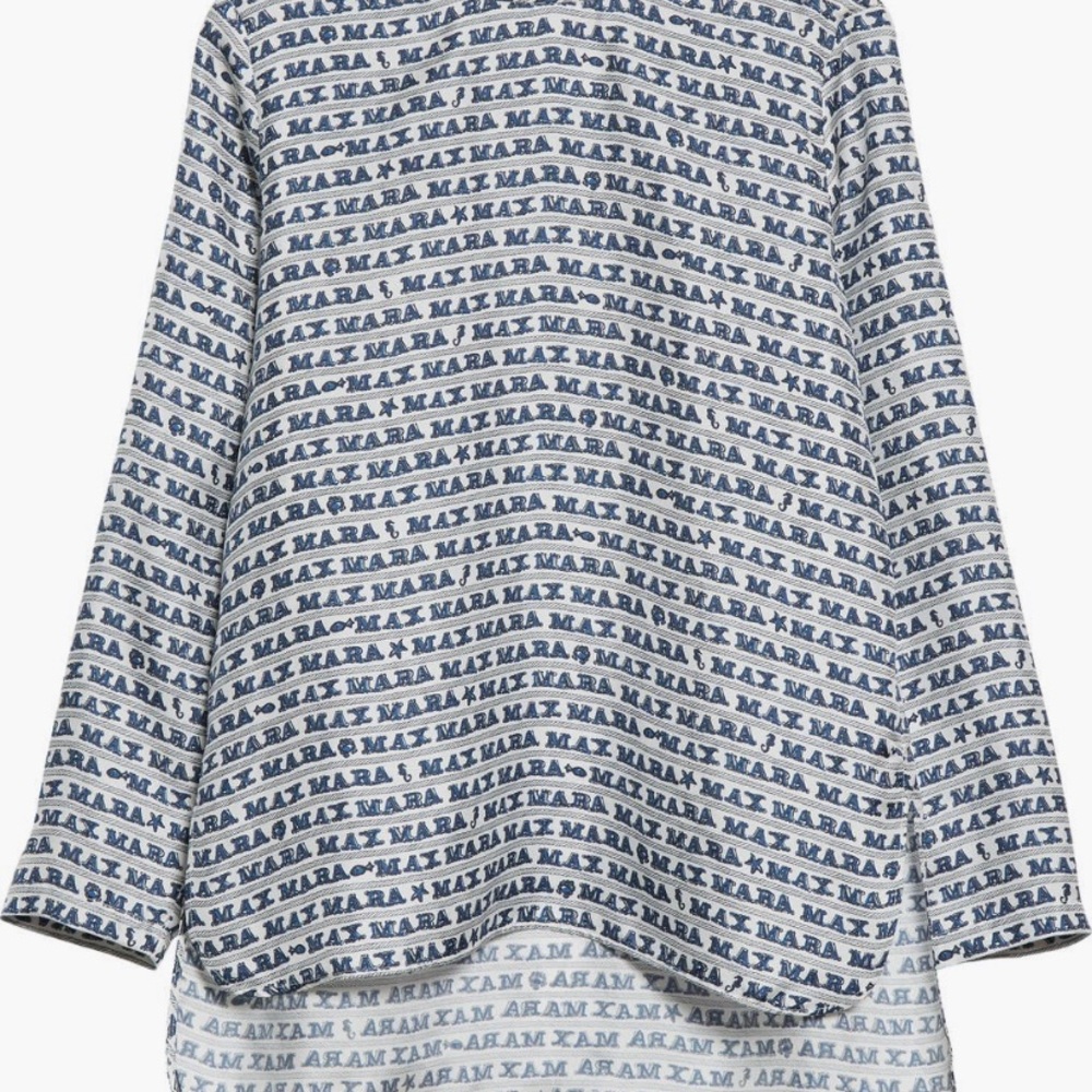 Max Mara Alatri Logo Print High-Low Silk Blouse